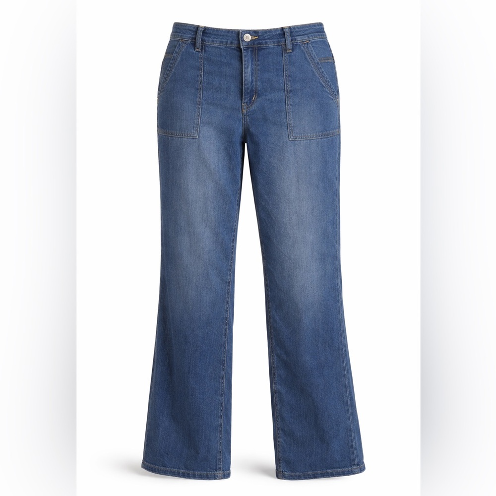 Project Indigo Wide Leg Utility Patch‎ Pocket Denim Jeans XL Dark Wash